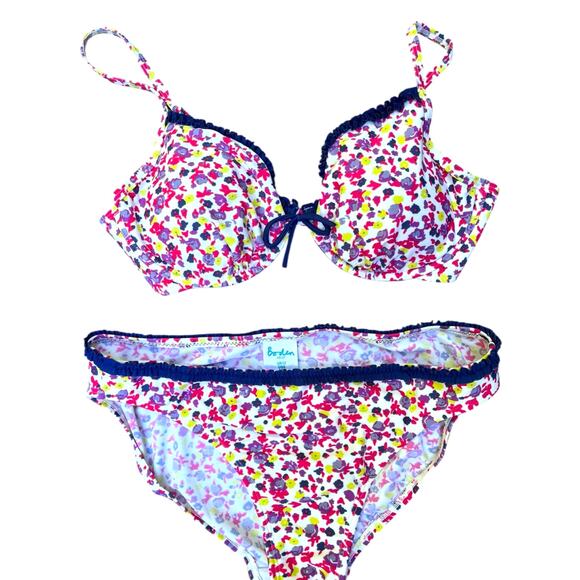 Boden Floral Ruffle Bikini Set | Sz 36B top, 8 bottoms | Blue, Purple, Yellow - Picture 2 of 12